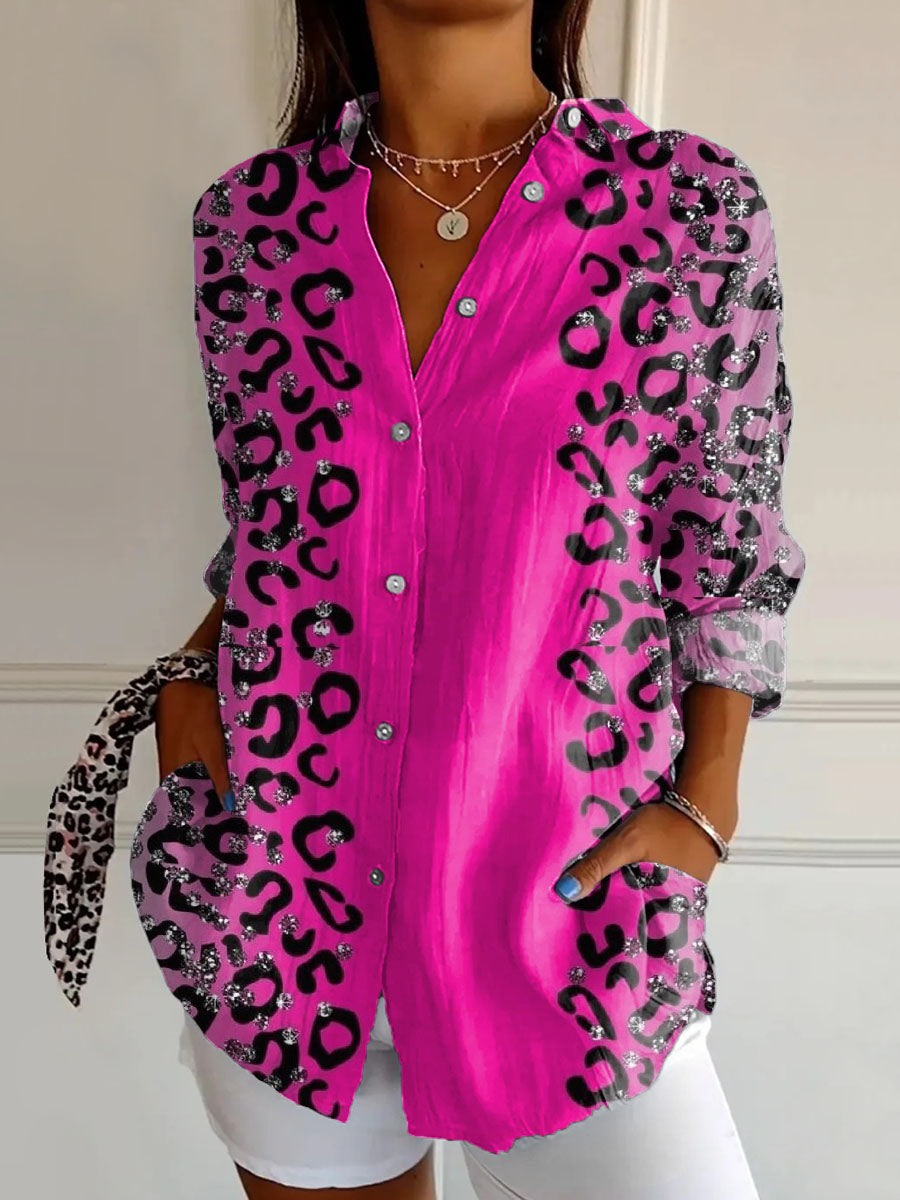 Women's Gradient Leopard Print Casual Long-sleeve Shirt
