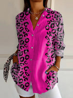 Women's Gradient Leopard Print Casual Long-sleeve Shirt