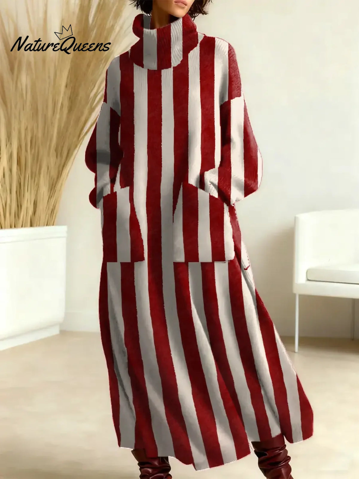 Women's Vintage Stripe Art Print Casual Cotton Knitted Dress