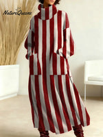 Women's Vintage Stripe Art Print Casual Cotton Knitted Dress