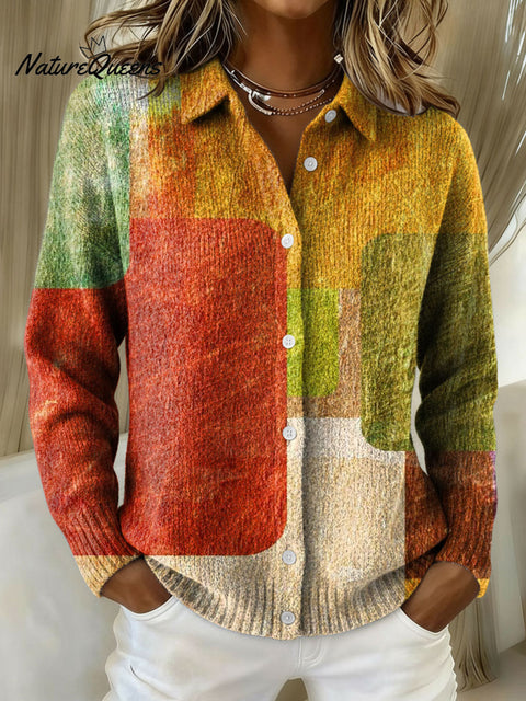 Women's Color Gradient Pattern Print Cowl Neck Sweater