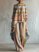 Elegant & Artistic Colorful Striped Two-piece Set