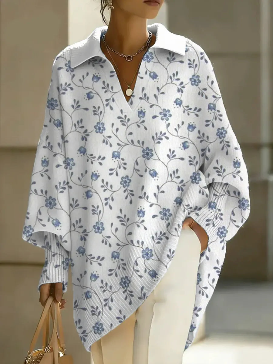 Women's Floral Art Print Casual Knit Sweater