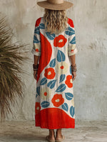Women's Flower Print Casual Cotton-linen Maxi Dress