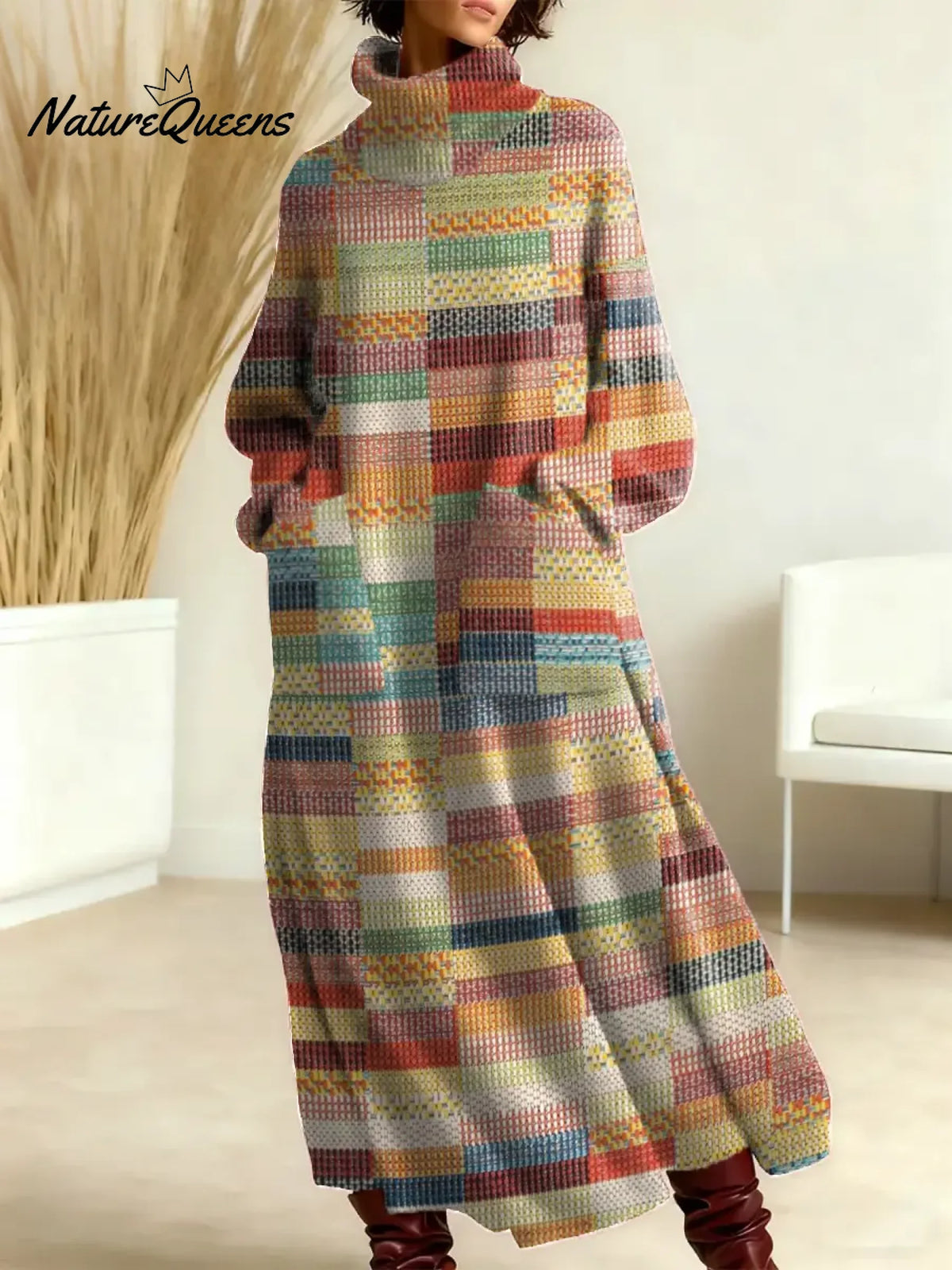 Women's Geometric Pattern Art Print Casual Cotton Knitted Dress