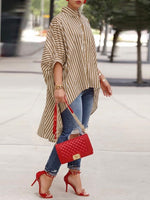 Loose-fit Casual Striped Shirt With High-low Hem