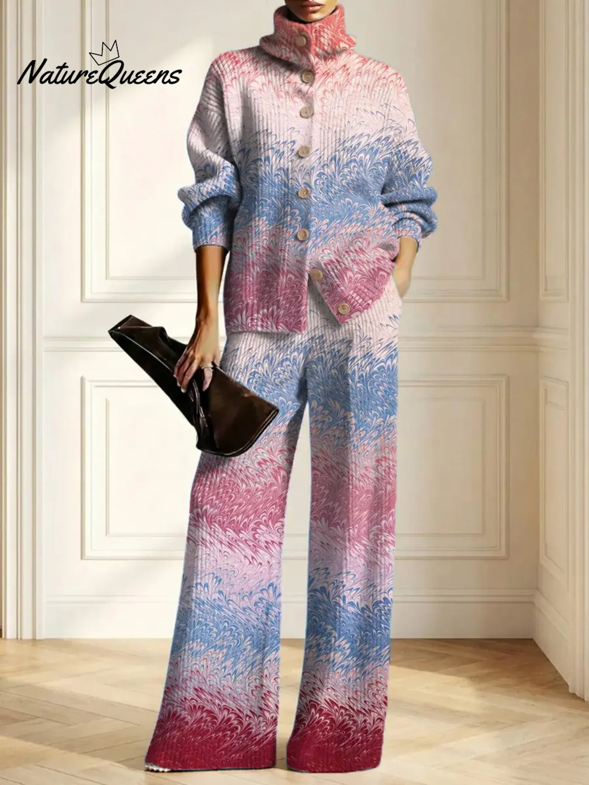 Women's Gradient Pattern Art Print Casual Cotton Knitted Suits