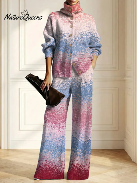 Women's Gradient Pattern Art Print Casual Cotton Knitted Suits