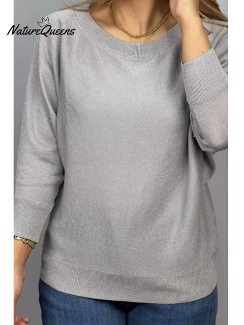 Women's Boat Neck Shiny Knit Sweater