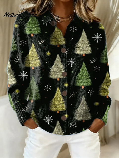 Women's Christmas Tree Pattern Art Print Casual Sweater