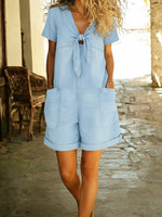 Casual Denim Romper With Front Tie Detail