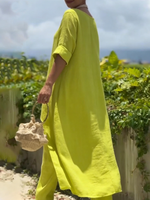 Cozy Travel Asymmetrical Hem Cotton-linen Two-piece Set