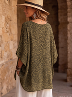 Breathable & Cozy Leopard Print Cotton Boho Blouse