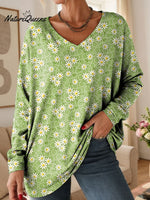 Women's Floral Pattern Art Print V-neck Casual Cotton T-shirt