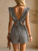 Women's Vintage Ruffled Sleeveless Striped Jumpsuit