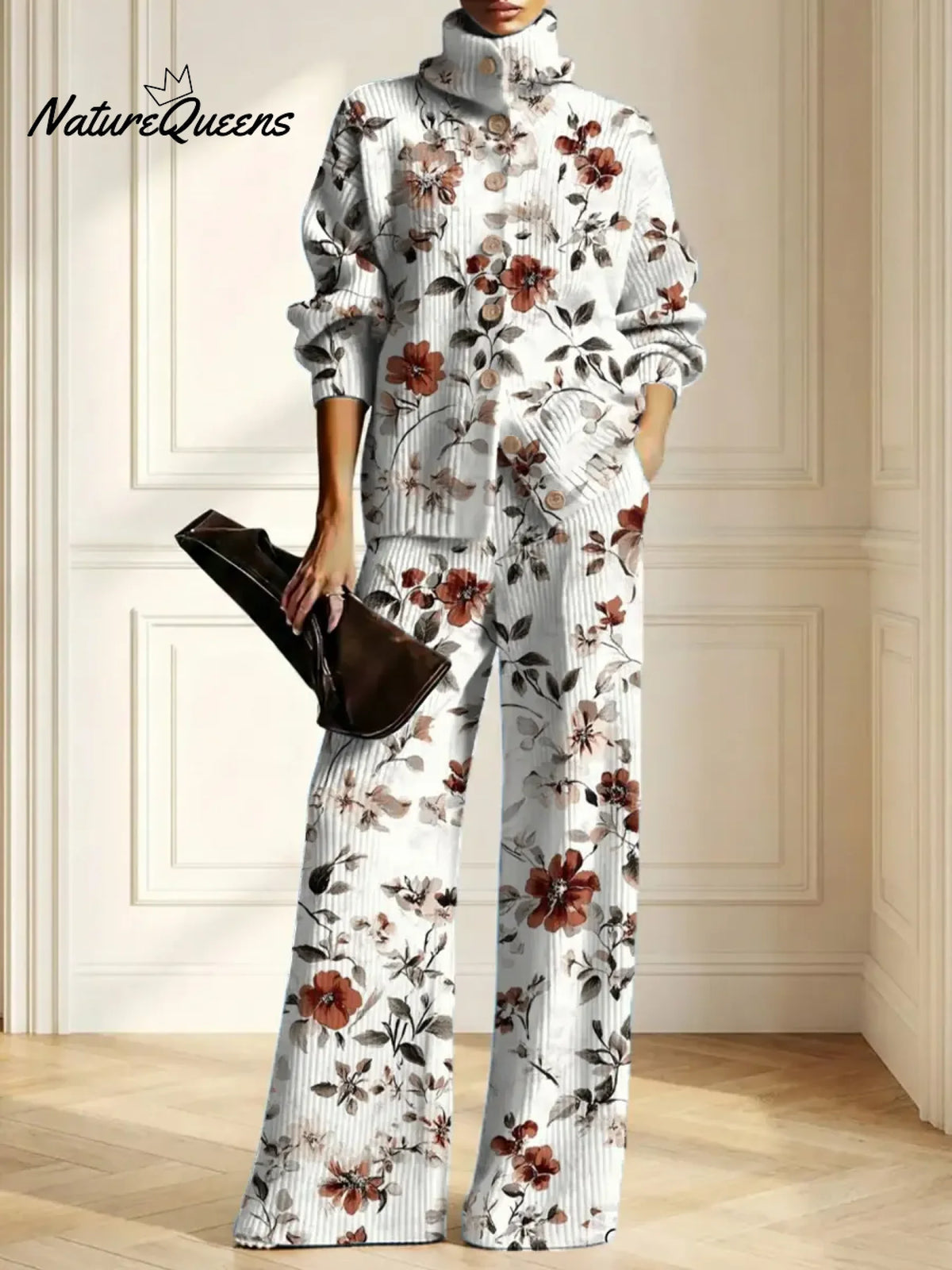 Women's Floral Pattern Art Print Casual Cotton Knitted Suits