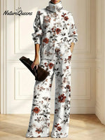 Women's Floral Pattern Art Print Casual Cotton Knitted Suits