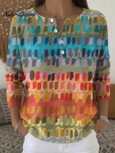 Women's Multicolor Pattern Art Print Buttoned Cardigan Sweater