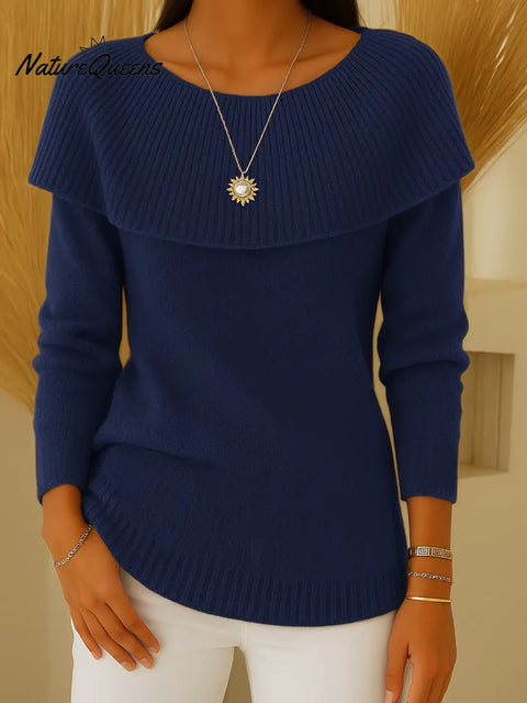 Women's Solid Color Round Neck Ruffled Long-sleeved Casual Loose Knit Top