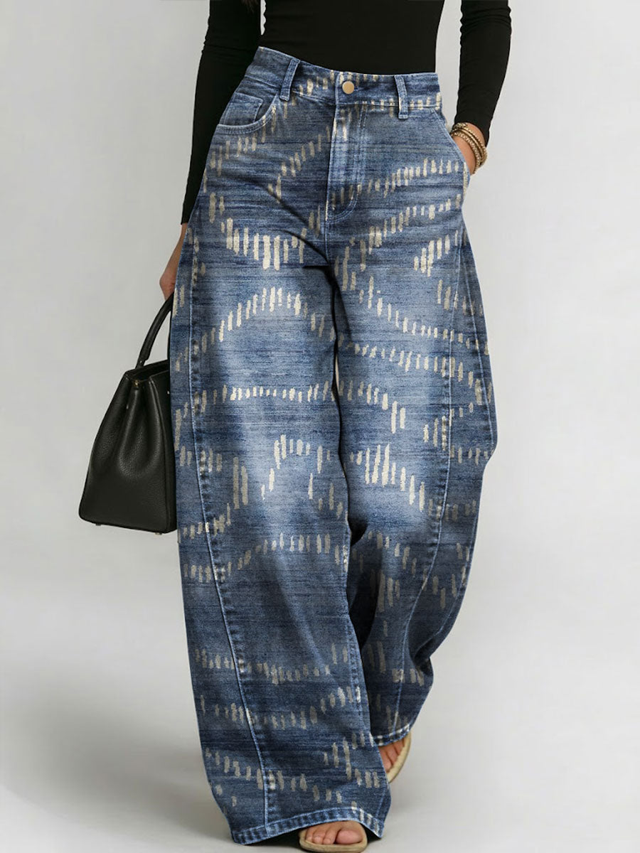 Women's Retro Colors Geometry Print Casual Straight-leg Pants