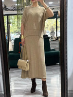 Women's Shiny Knit Top And Skirt Two-piece Set