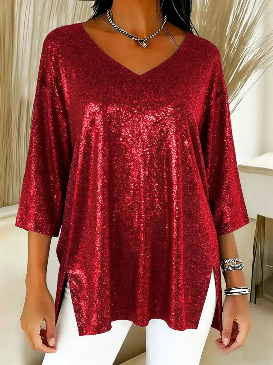 Women's Sparkly V-neck Top