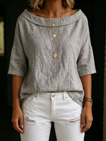 Minimalist Retro Boat-neck Cotton-linen Blouse