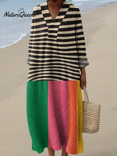 Women's Geometric Pattern Art Print Casual Cotton Knitted Dress