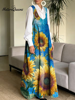 Sunflower Decorative Pattern Women's Casual Square Collar No Sleeve Dress