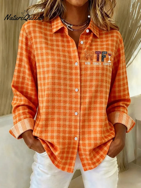 Women's Plaid Turkey Pattern Art Print Casual Cotton Shirt