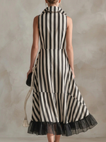 Fashionable Striped Chiffon Patchwork Sleeveless Linen Cotton Dress