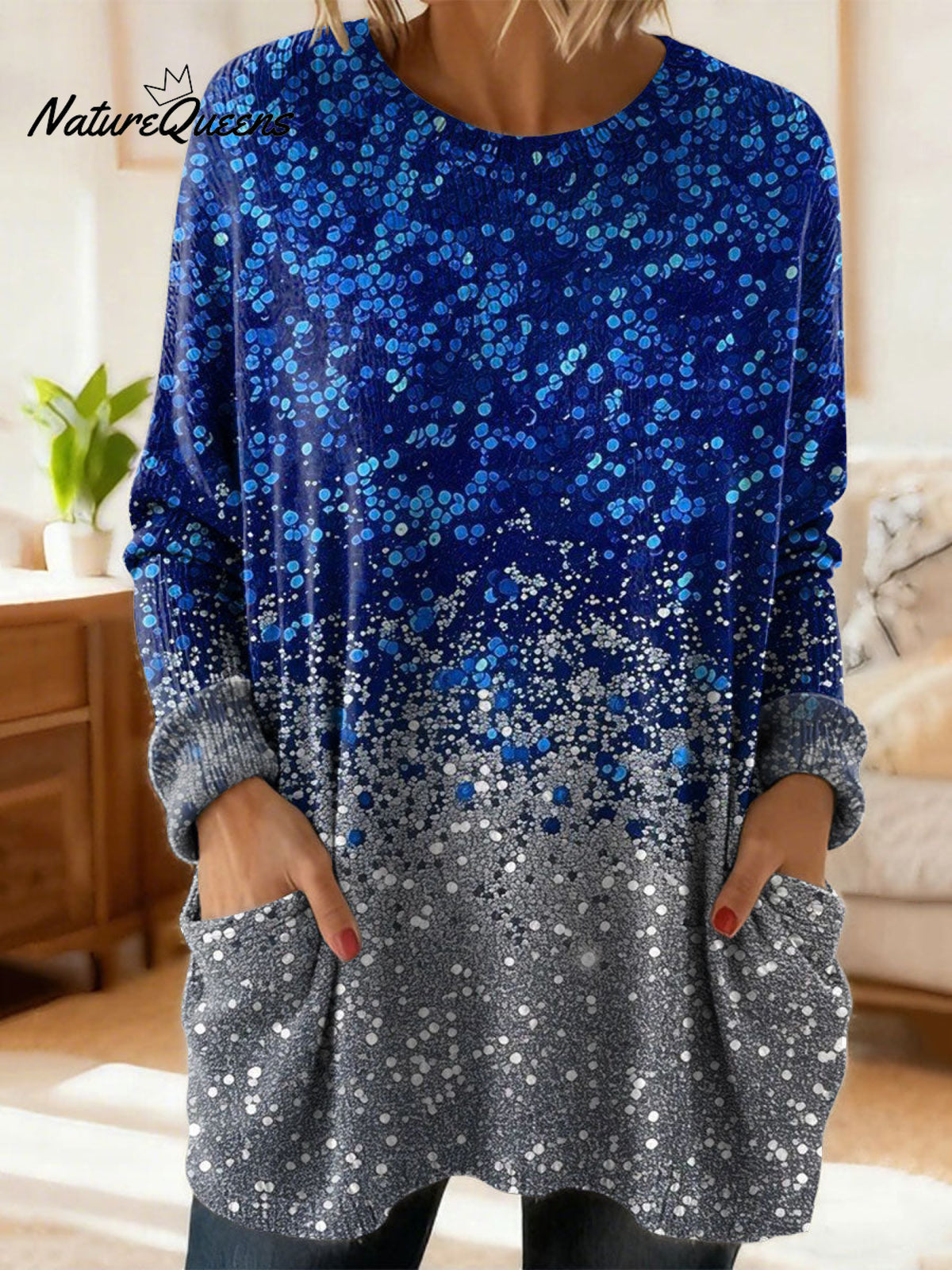 Women's Bright Gradient Art Print Casual Cotton Knitted Sweater