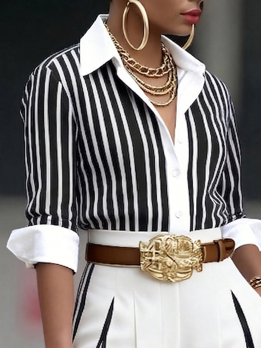 Elegant Artistic Striped Print Shirt