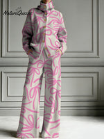 Bowknot Decorative Pattern Casual Stand Collar Long Sleeve Top And Elastic Waistband Pants