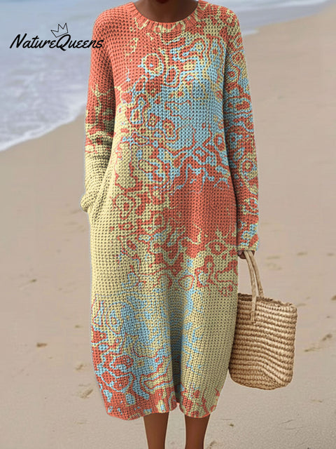 Women's Geometry Abstract Pattern Casual Round Collar Long Sleeve Dress