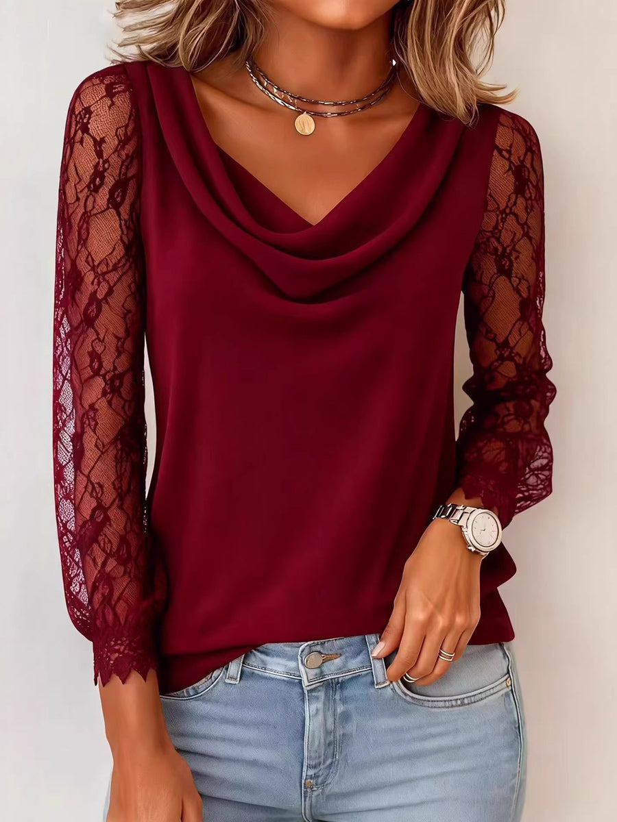 Women's Lace-trimmed Turtleneck Top
