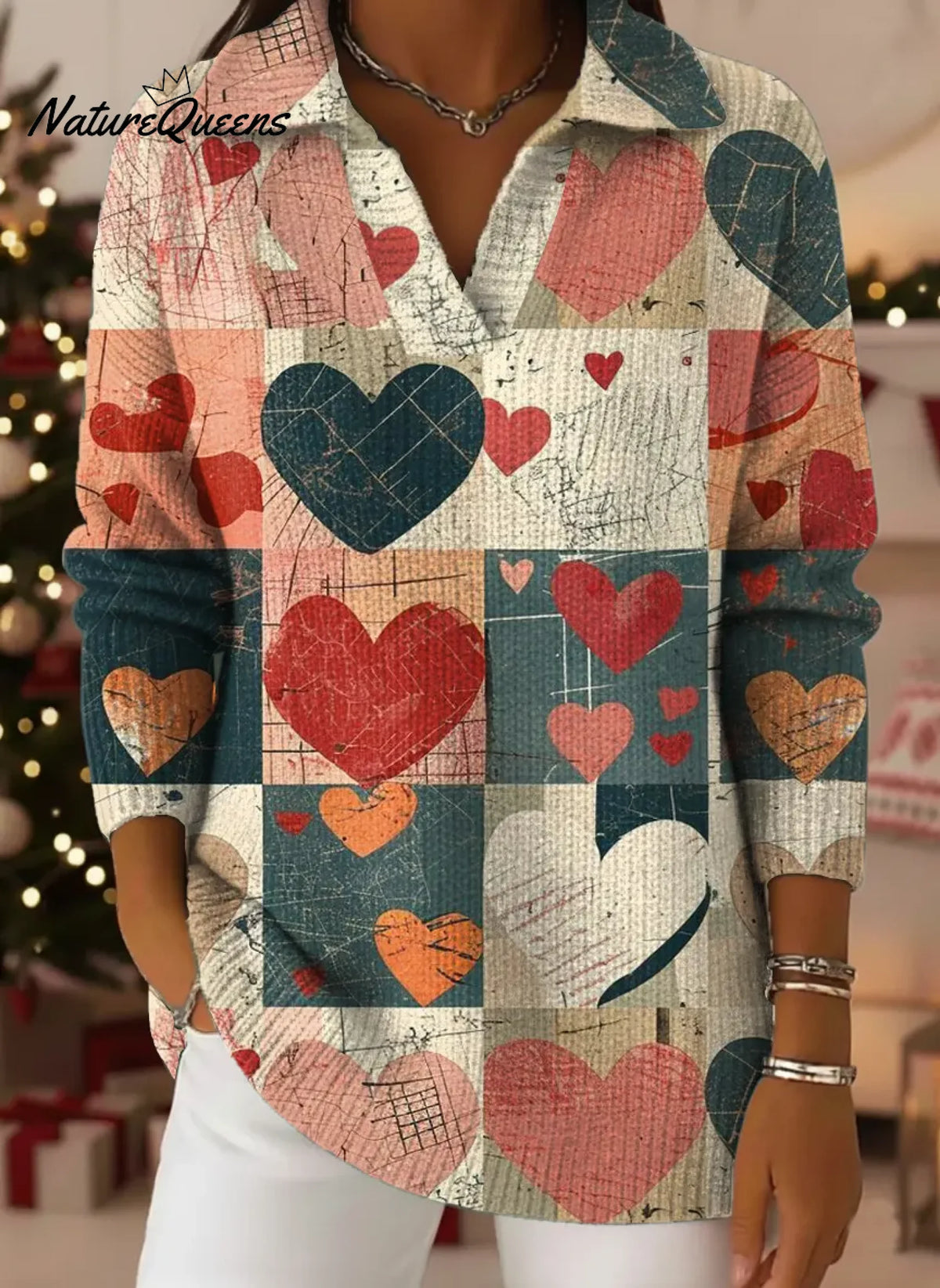 Women's Love Pattern Art Print Casual Cotton Sweater