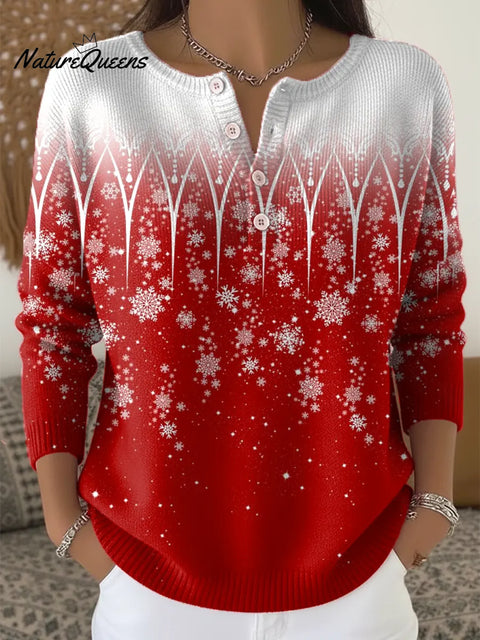 Christmas  Art Print Buttoned Cardigan Sweater