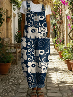 Women's Floral Patchwork Art Print Casual Denim Jumpsuit