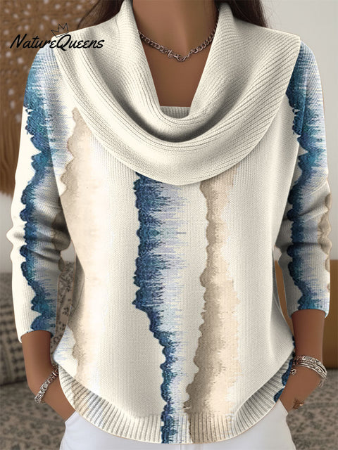 Women's Color Gradient Pattern Art  Print Cowl Neck Sweater