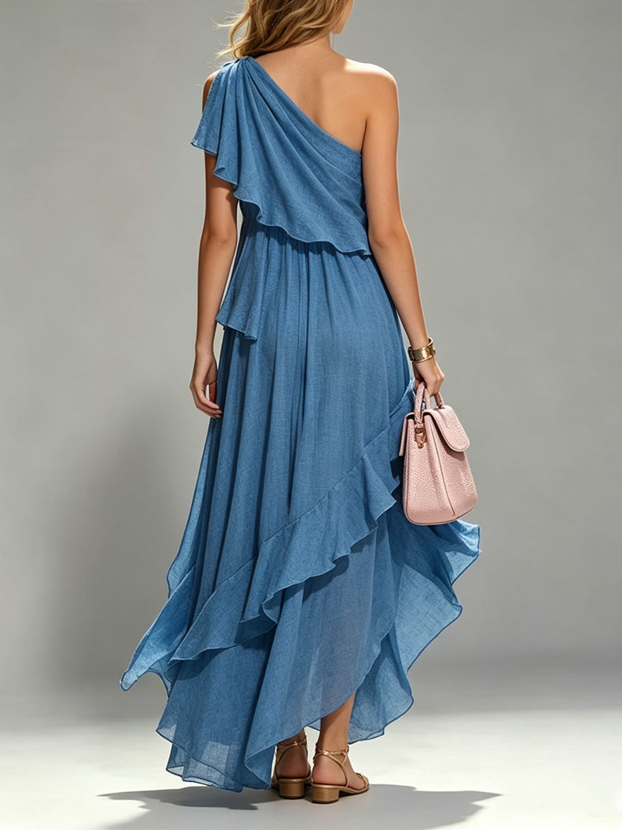 Women's Strappy Halter-neck Sleeveless Ruffled Dress