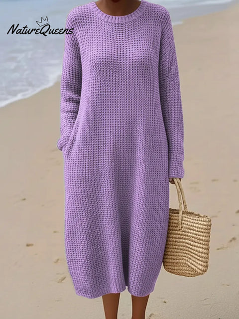 Women's Crew Neck Knitted Sweater Dress