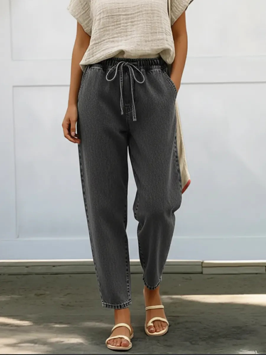 Women's Casual Elastic Waist Cotton Pencil Jeans