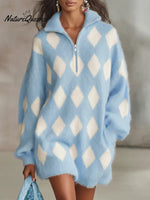 Women's Plaid Half-zip Sweater Dress