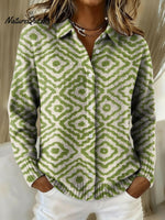 Women's Vintage Geometry Pattern Print Cowl Neck Sweater