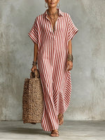 Cozy Classic Striped Cotton-linen Maxi Dress