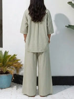 Women's Fresh And Relaxed Striped Linen Set