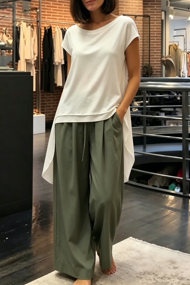 Artistically Cut Long Shirt With Irregular Hem