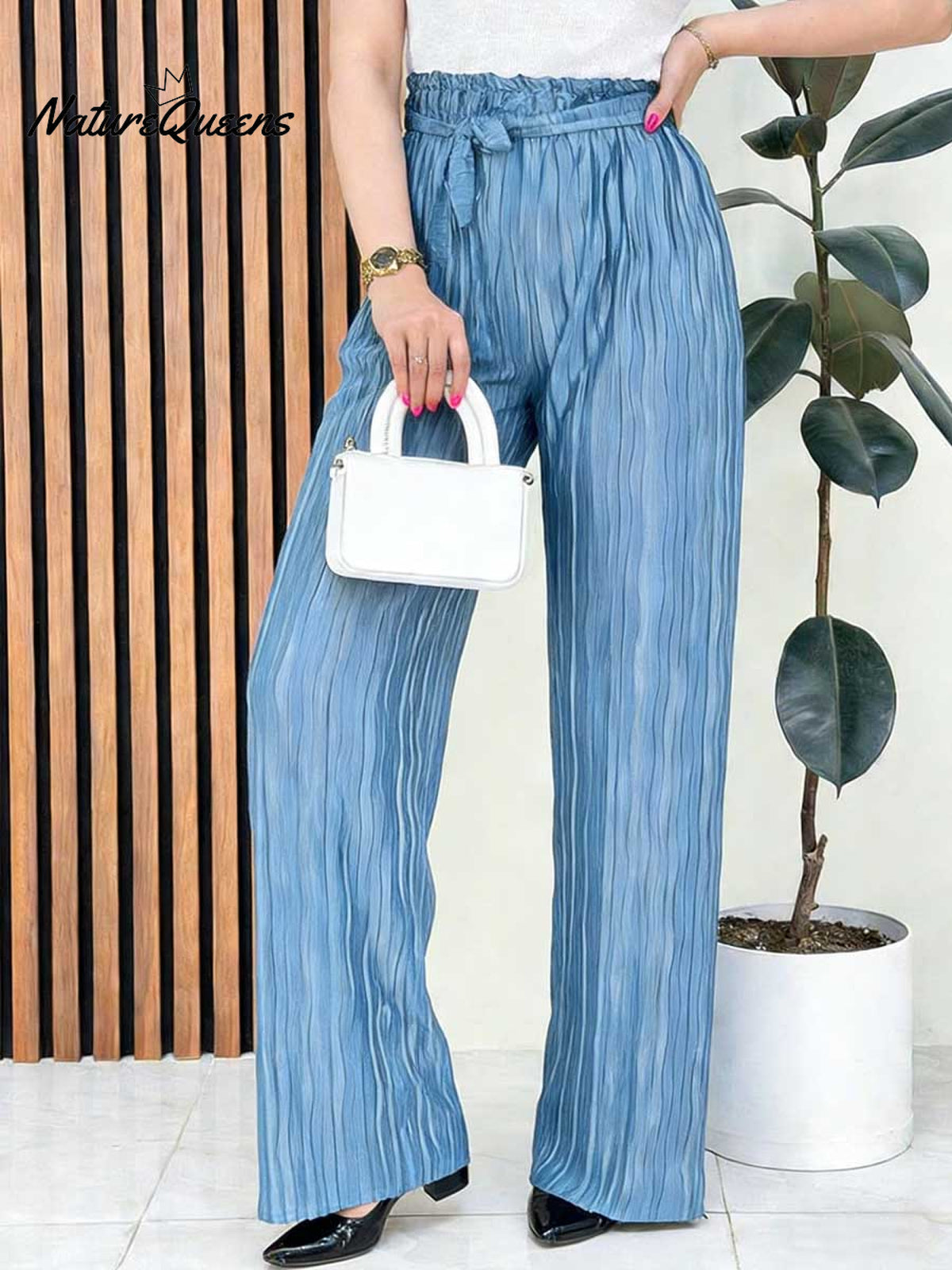 Women's Solid Color High-waisted Drawstring Casual Loose Wide-leg Pants