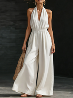 Minimalist And Elegant Halter-neck Wide-leg Linen Jumpsuit